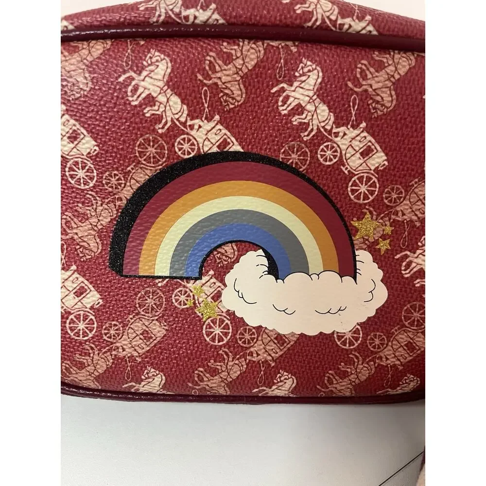 COACH Red Camera Mini Bag 16 Horse Carriage Rainbow Crossbody NWT $336 Sm. Flaw